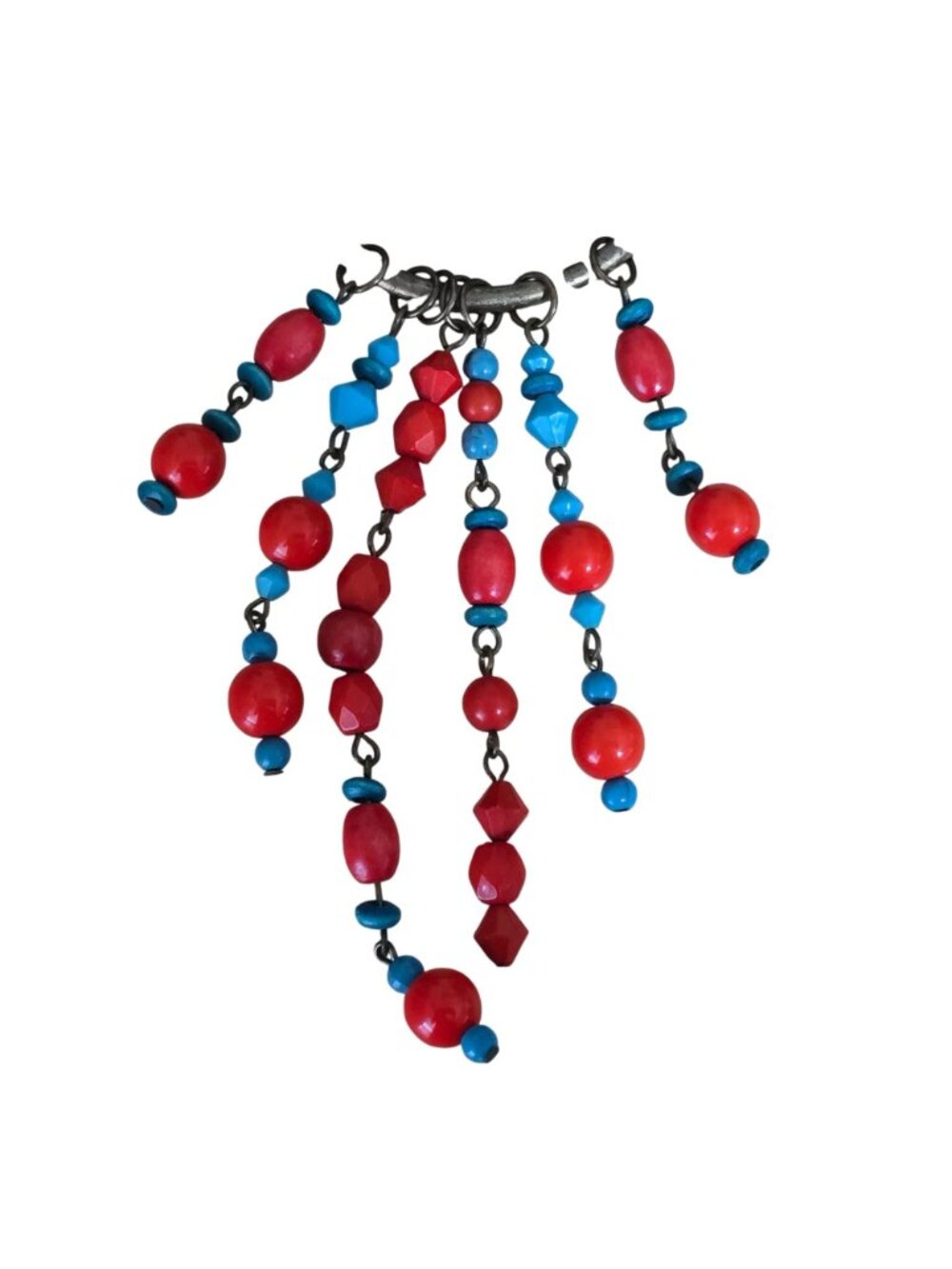 Boho Statement Necklace Set Red Blue Beads Dangle Pendant 19" Earrings - Picture 13 of 16